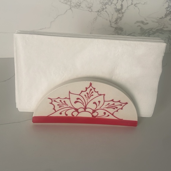 Hand painted ceramic napkin holder, white with red accents - Picture 5 of 5